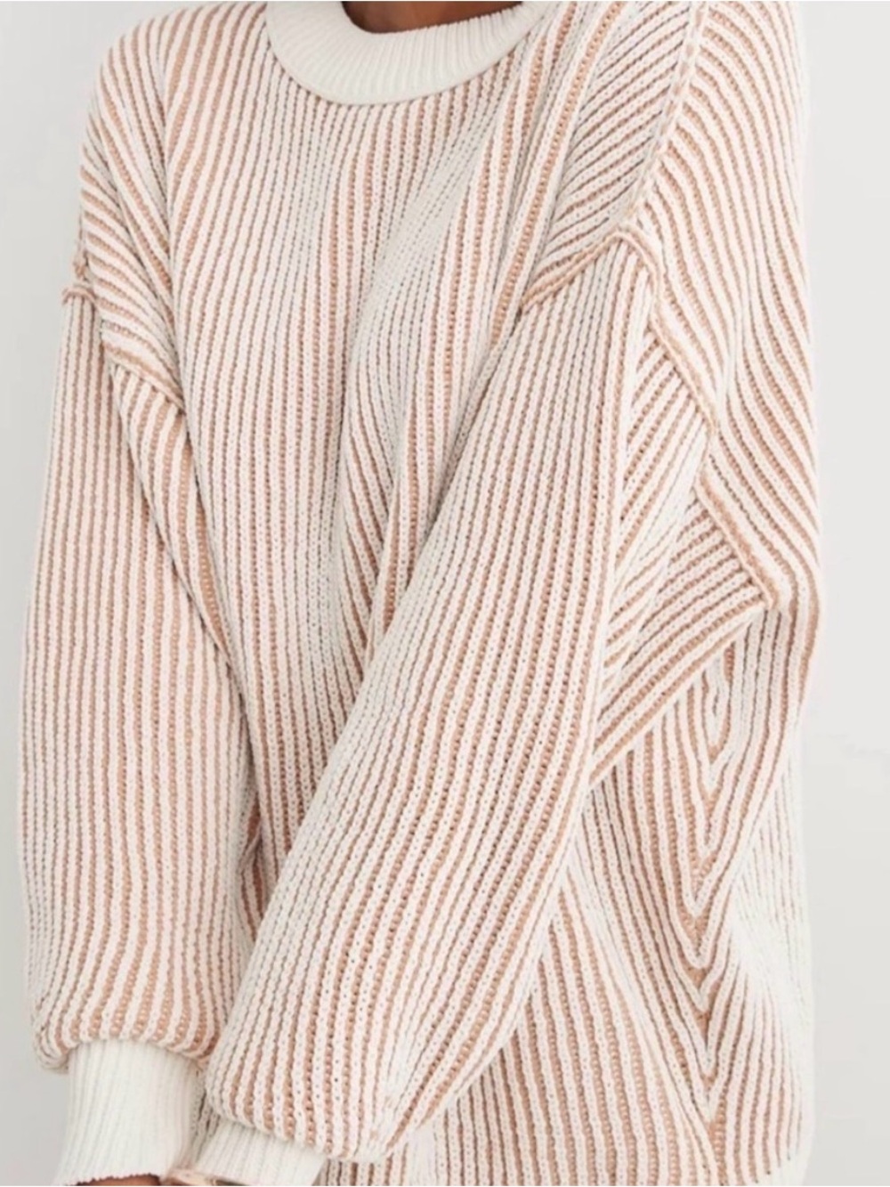 Viral AERIE Chenelle Crewneck Sweater in Tan and Cream